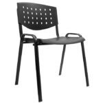 Silla apilable fija plástica de color negro calada