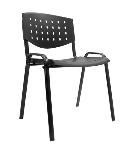 Silla de escritorio fija lisa de plástico color negro calada