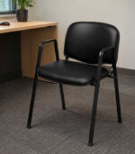Silla apilable fija brazo alto tapizado en ecocuero color negro - Imagen 2
