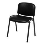 Silla apilable fija tapizada en ecocuero color negro
