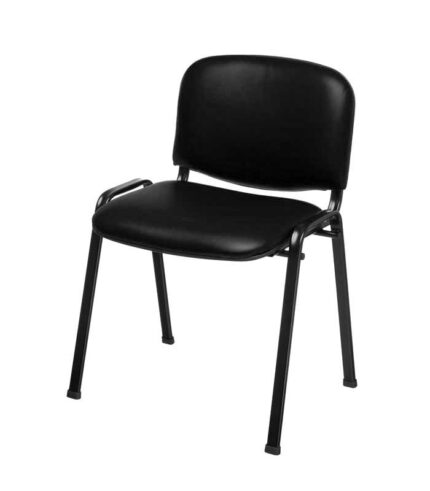 Silla apilable fija tapizada en ecocuero color negro