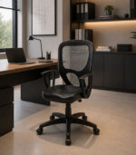 Silla de oficina India tapizada en ecocuero color negro - Imagen 2