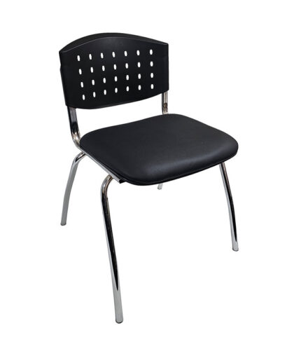 Silla apilable fija combinada en plástico y tapizada en ecocuero color negro