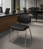 Silla apilable fija combinada en plástico y tapizada en ecocuero color negro - Imagen 2