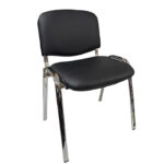 Silla apilable fija cromada tapizada en eco cuero color negro