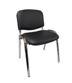 Silla apilable fija cromada tapizada en eco cuero color negro