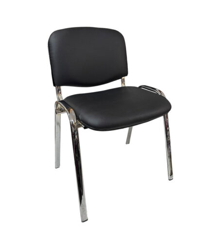 Silla apilable fija cromada tapizada en eco cuero color negro